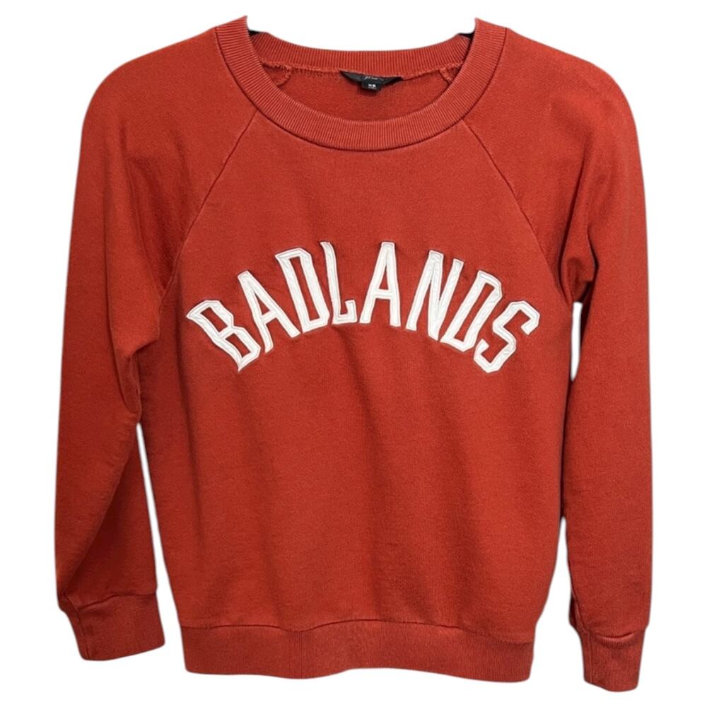 J Crew Badlands Graphic Sweatshirt Rust Red Crewneck 100% Cotton - XS